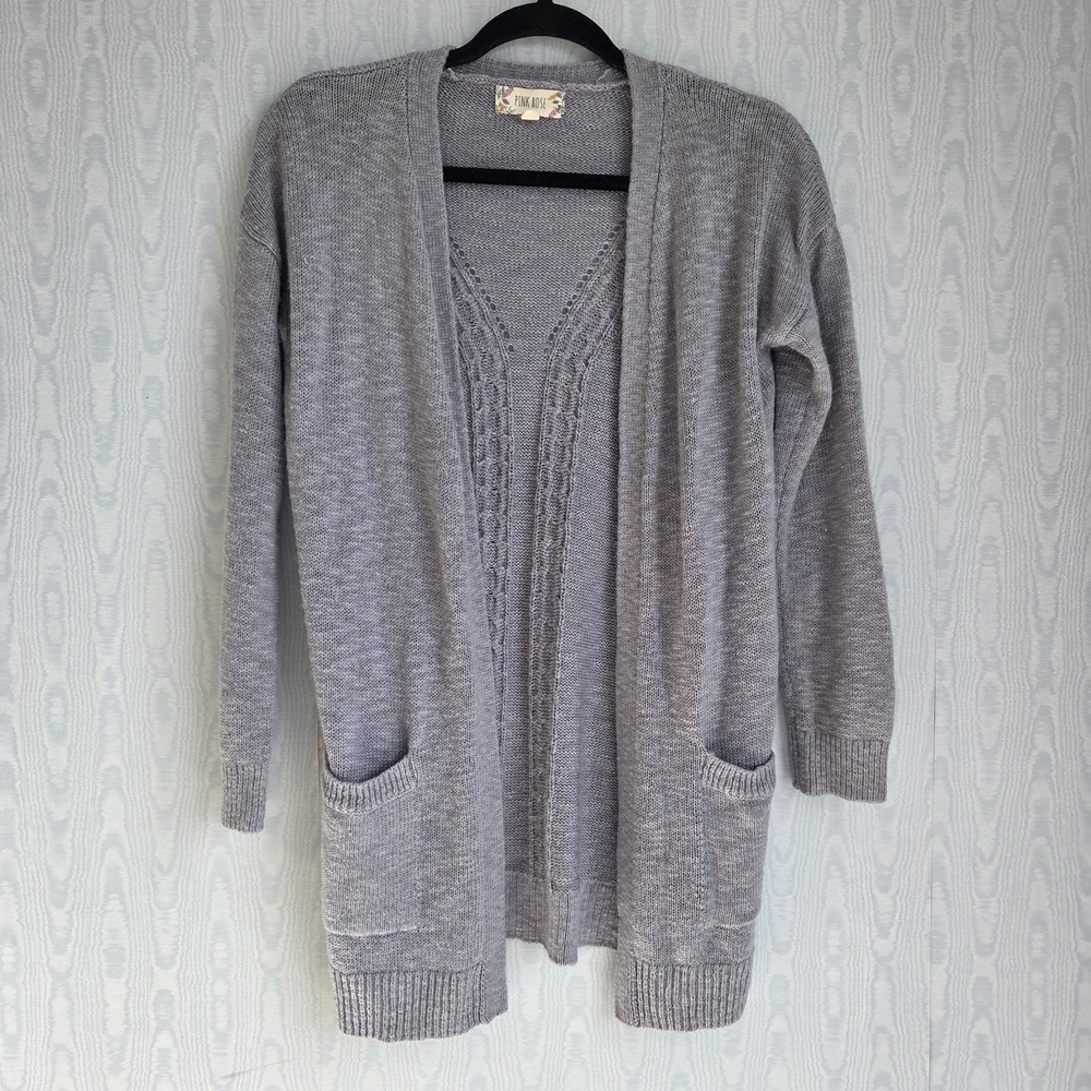 Pink Rose  Open‎ Knit Cardigan Womens XS Lightweight Delicate Lavender Gray Soft